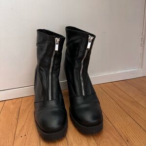 Zara Heeled Black Combat Boots with Silver Zipper